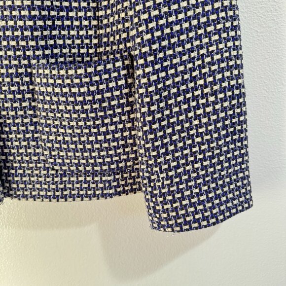 J. Crew Blazer Jacket Silk 8 Tweed Knit Checker Blue Black White Holiday Party - Picture 3 of 9